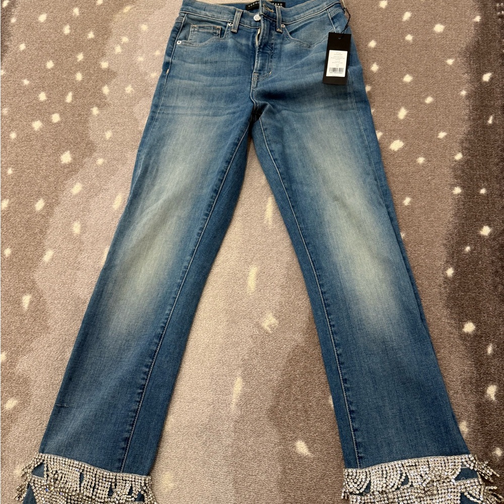 Veronica beard jeans with rhinestone fringe on the bottom